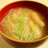 もやしと油揚げと豆苗のお味噌汁